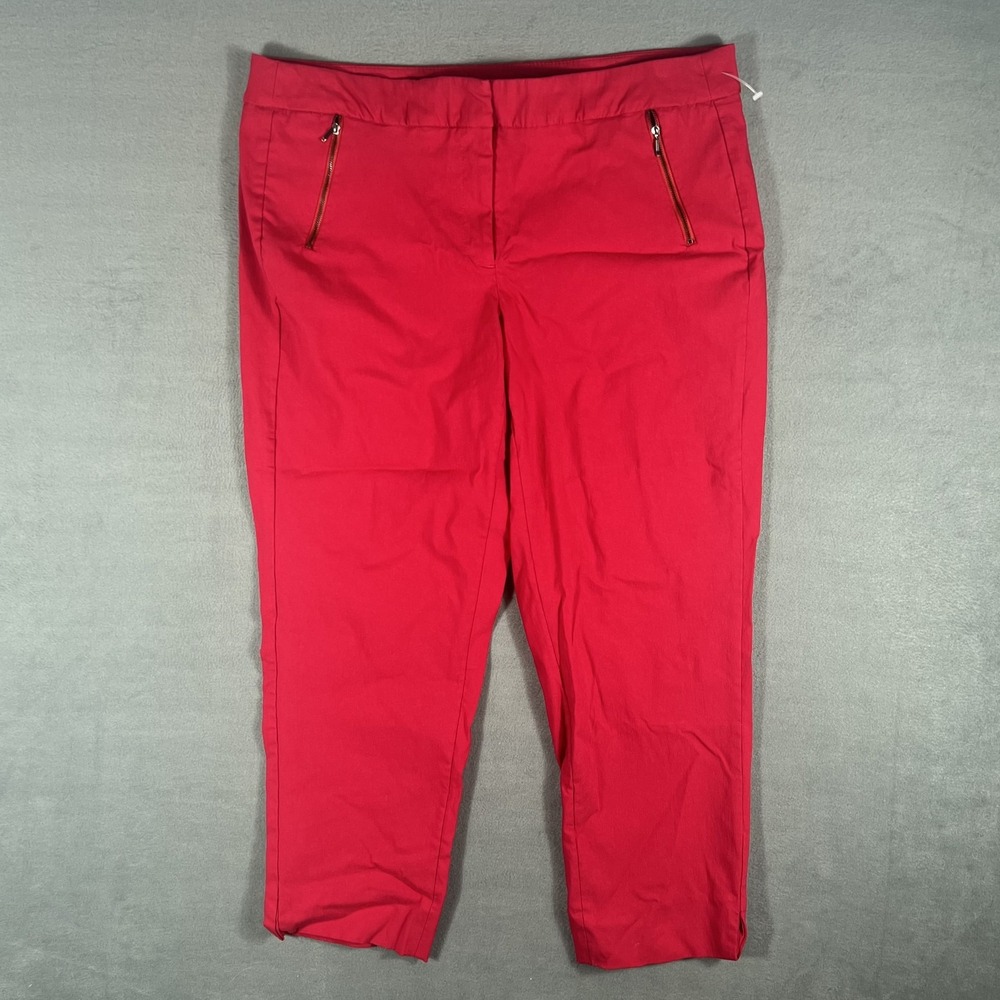 Lane Bryant Women's Size 18 Red Cropped Ankle Pants Pull On Stretch‎ Zippers